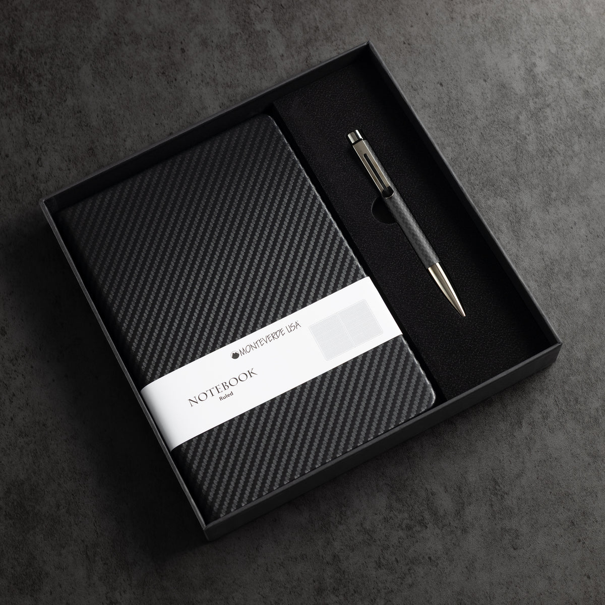 Monteverde Ritma Ballpoint Pen - Matte Carbon Fiber Notebook Set