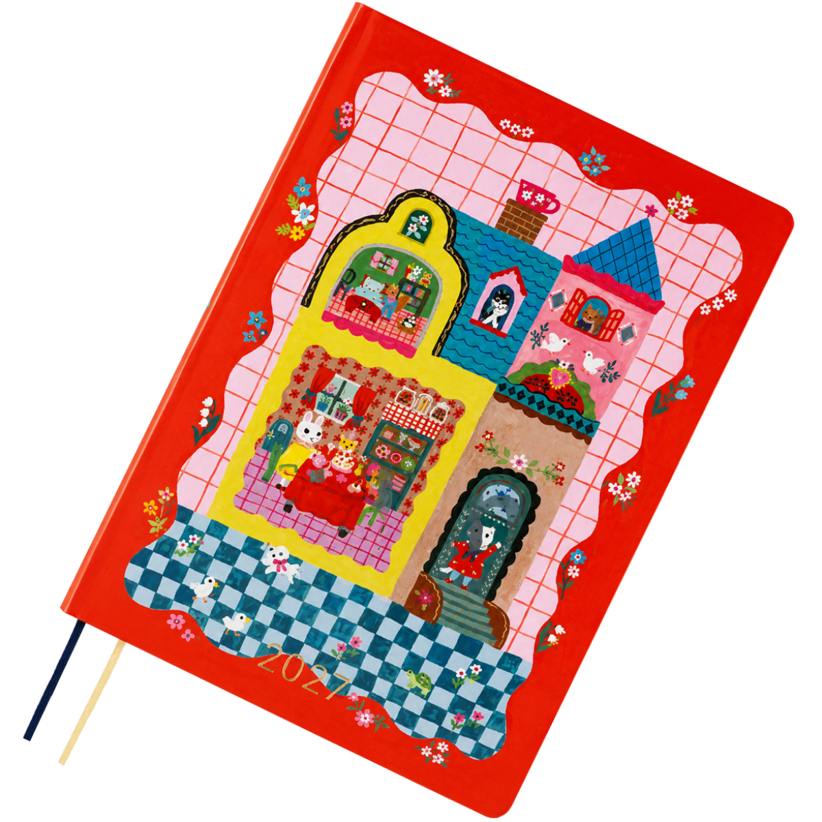 Hobonichi 2027 HON Light Hard Cover English Book - Yumi Kitagishi: White Cat and Rabbit’s Tea Room - A6 (January Start) - Pen Boutique Ltd