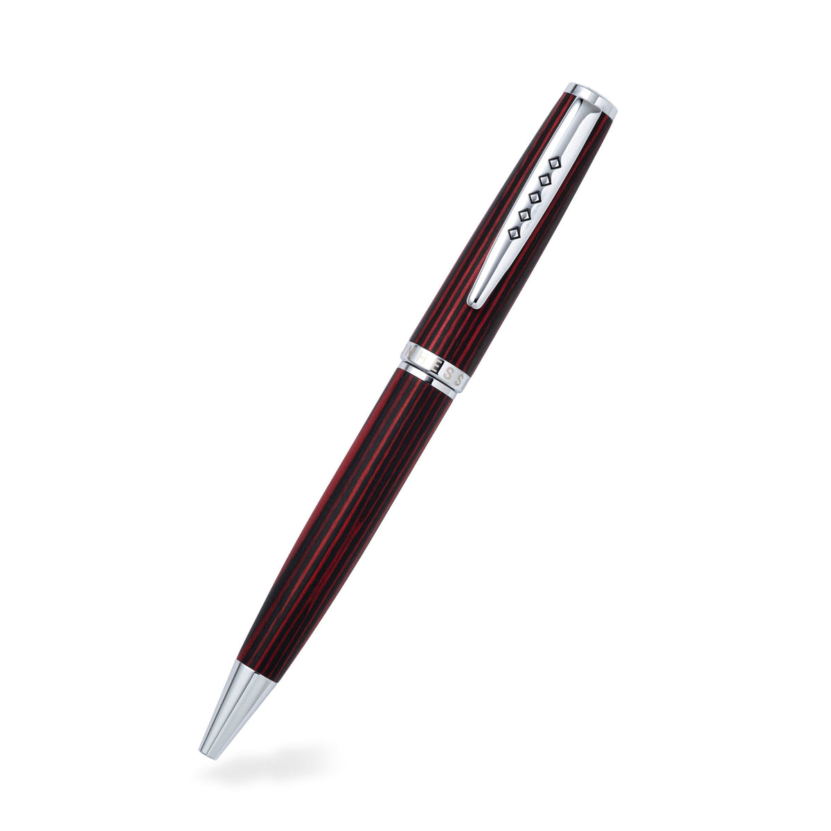 Tom Hessin Edinburgh “Forth Bridge Red” Ballpoint Pen – Wooden Barrel with Chrome Trim - Pen Boutique Ltd