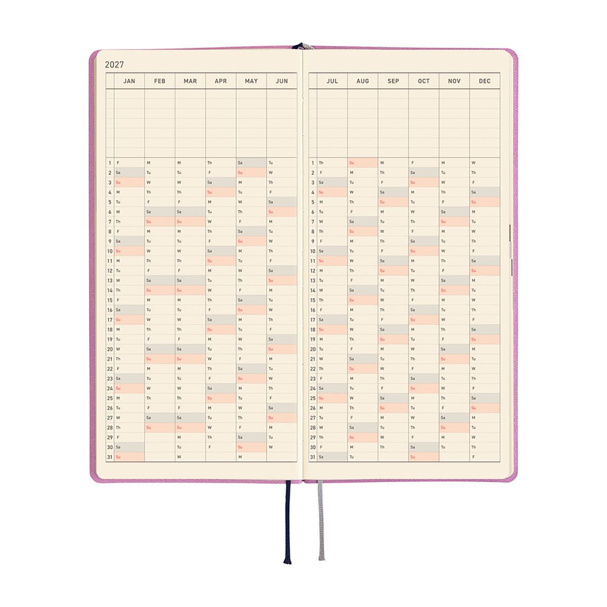 Hobonichi Light Hardcover English Book - Smooth: Lavender Milk - Tall & Slim (Weeks - Jan Start) - Pen Boutique Ltd