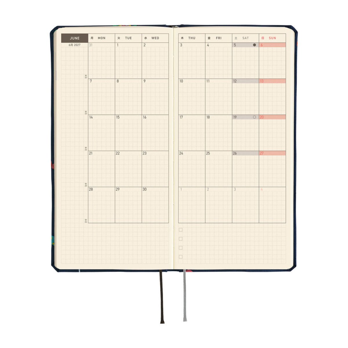 Hobonichi 2027 Light Hard Cover English Book - Bow & Tie: Candy Dream - Tall & Slim (Weeks - January Start) - Pen Boutique Ltd