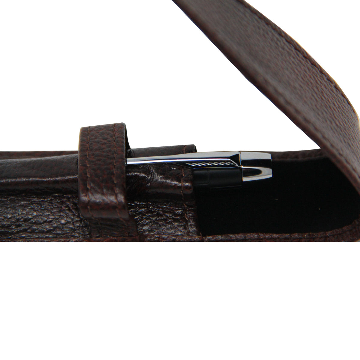 Yak Leather Premium Leather One Pen Pouch with Flap - Brown - Pen Boutique Ltd