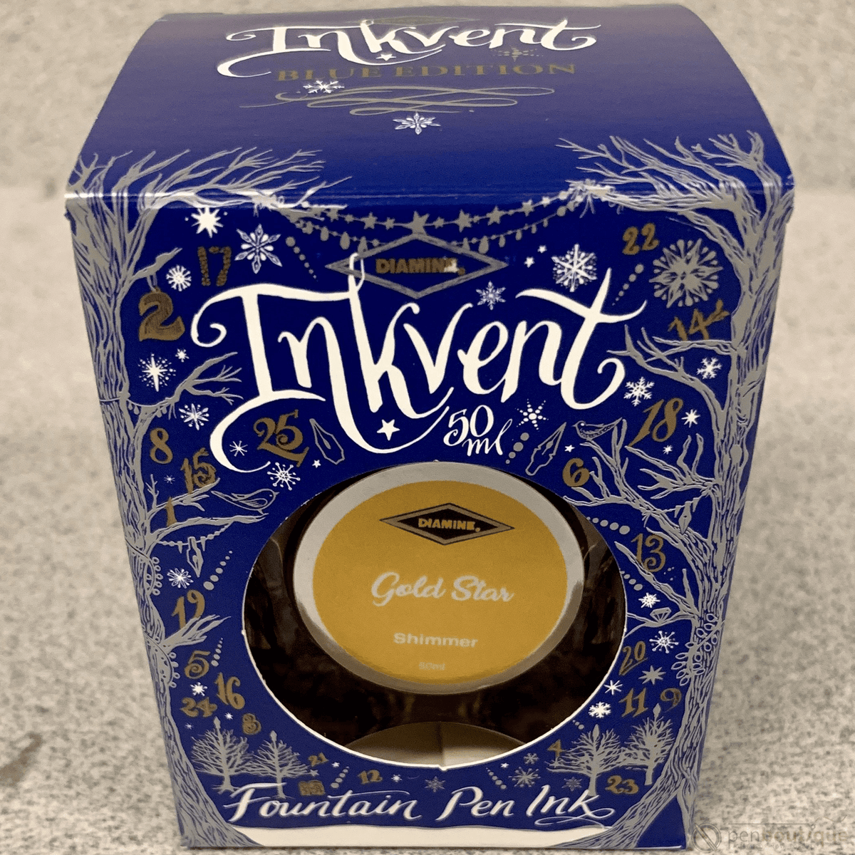 Diamine Ink Bottle - 2019 Inkvent - Blue Edition - Shimmer Ink Bottle - Gold Star - 50ml - Pen Boutique Ltd