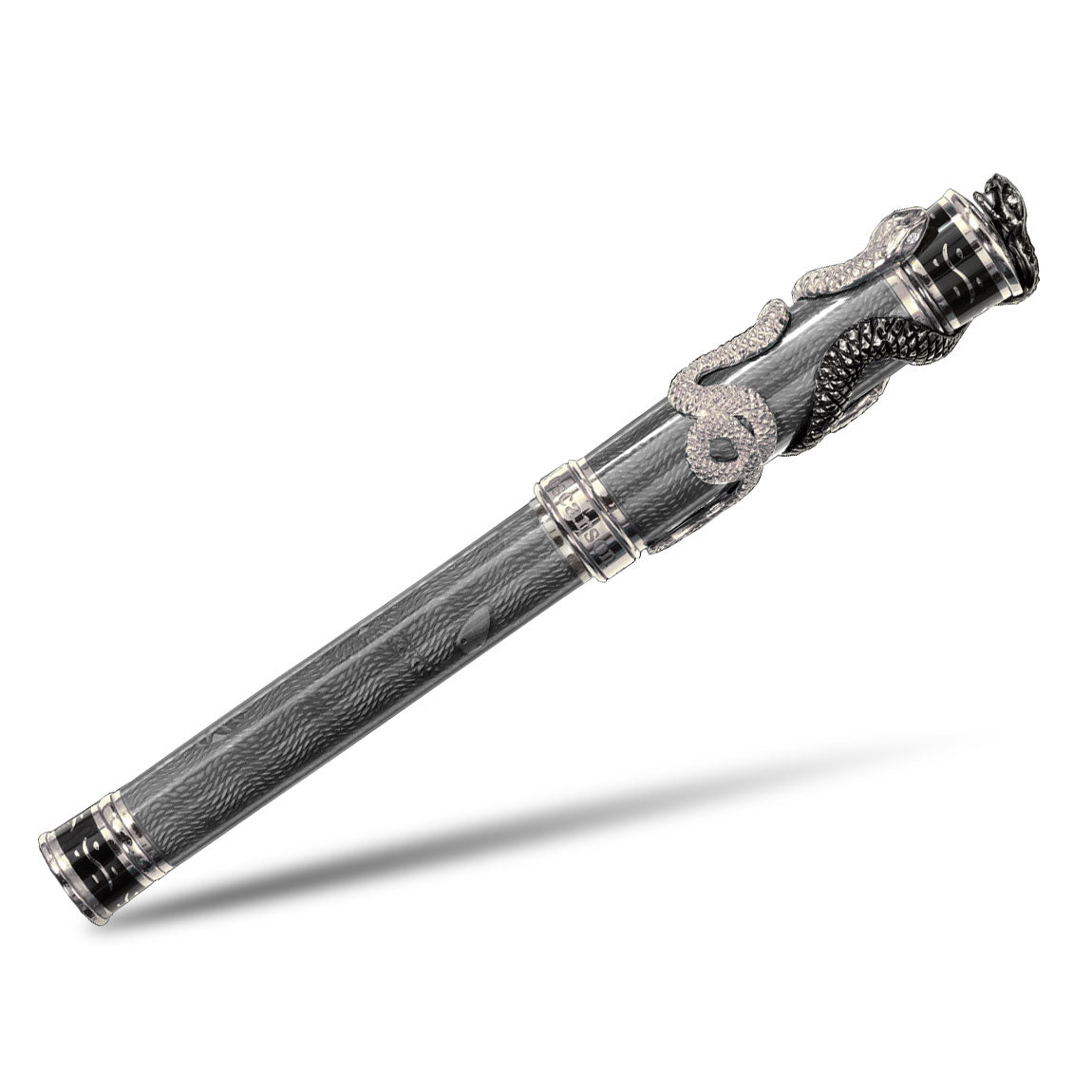 David Oscarson Black Water Snake Rollerball Pen - Translucent Grey and Opaque Black Hard Enamel - Pen Boutique Ltd