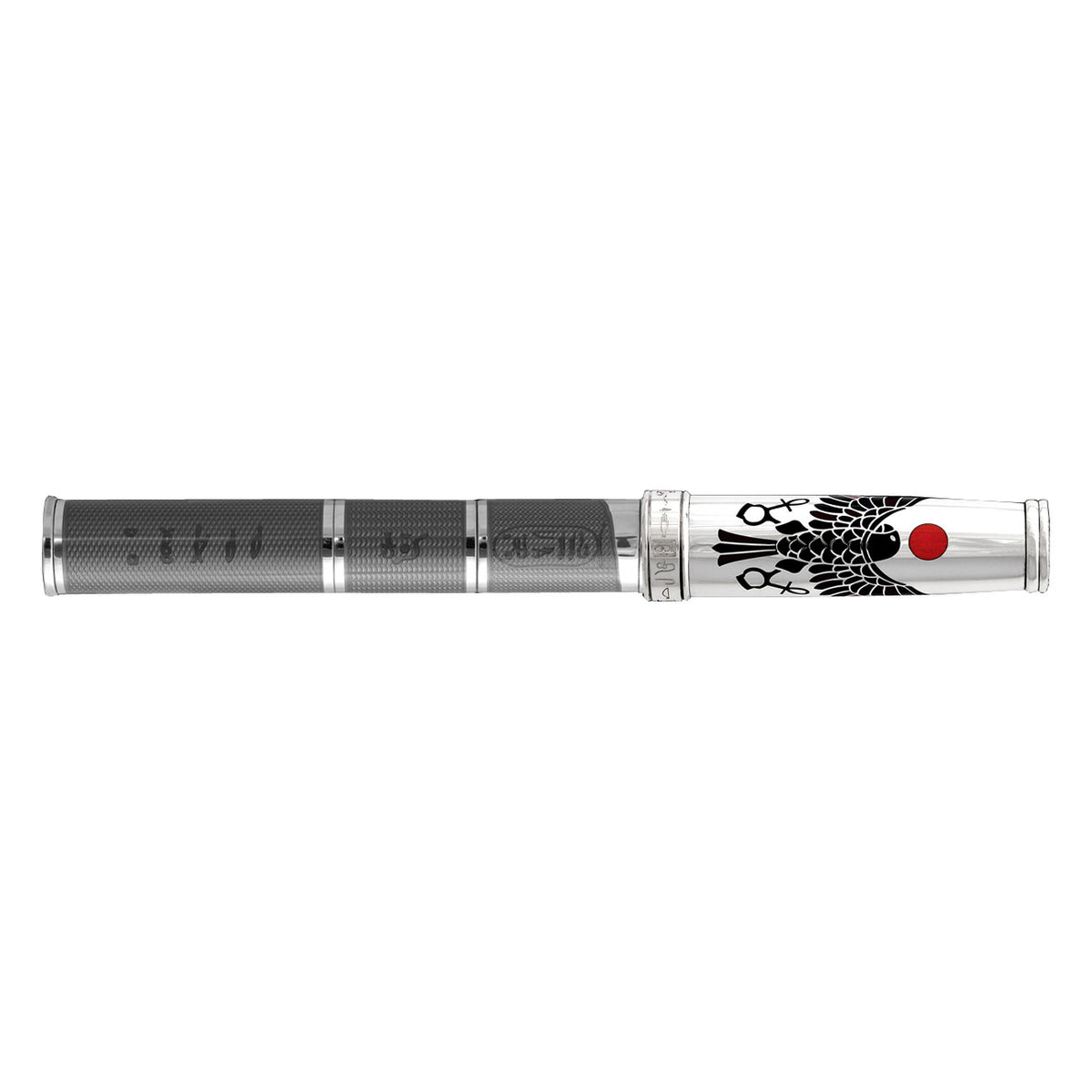David Oscarson Rosetta Stone Rollerball Pen - Translucent Grey and Opaque Black and Red Hard Enamel - Pen Boutique Ltd