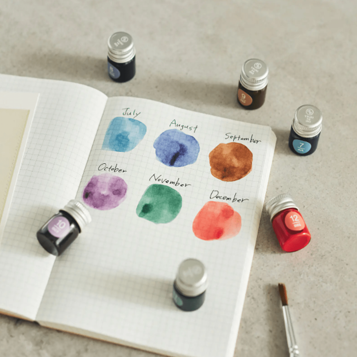Hobonichi Mini Ink Bottle Set - Kakimori x TSUKI no IRO: (July - December) - Pen Boutique Ltd