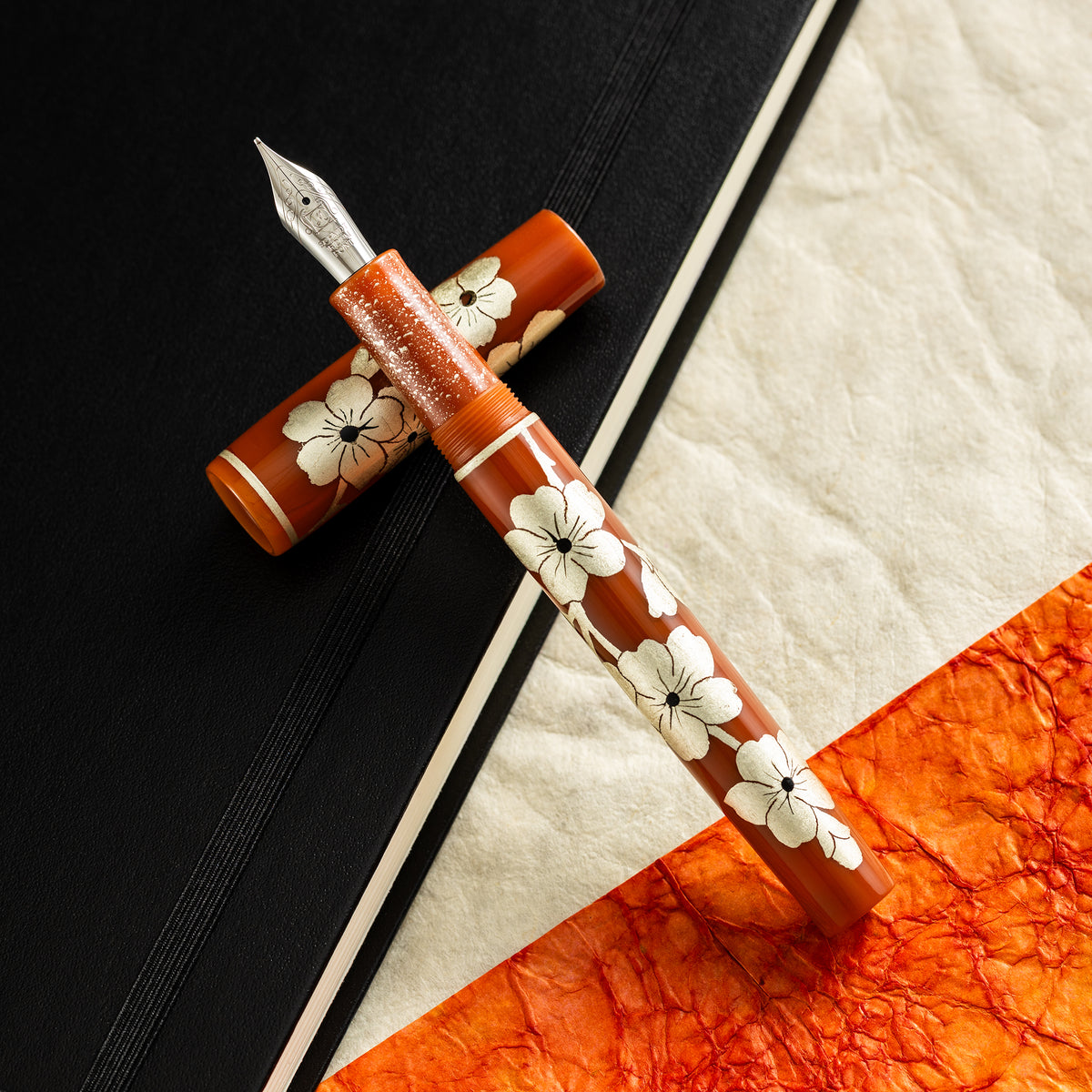 Zek Handpainted Tezhip Art Flower Red with Silver Flower Fountain Pen - Pen Boutique Ltd