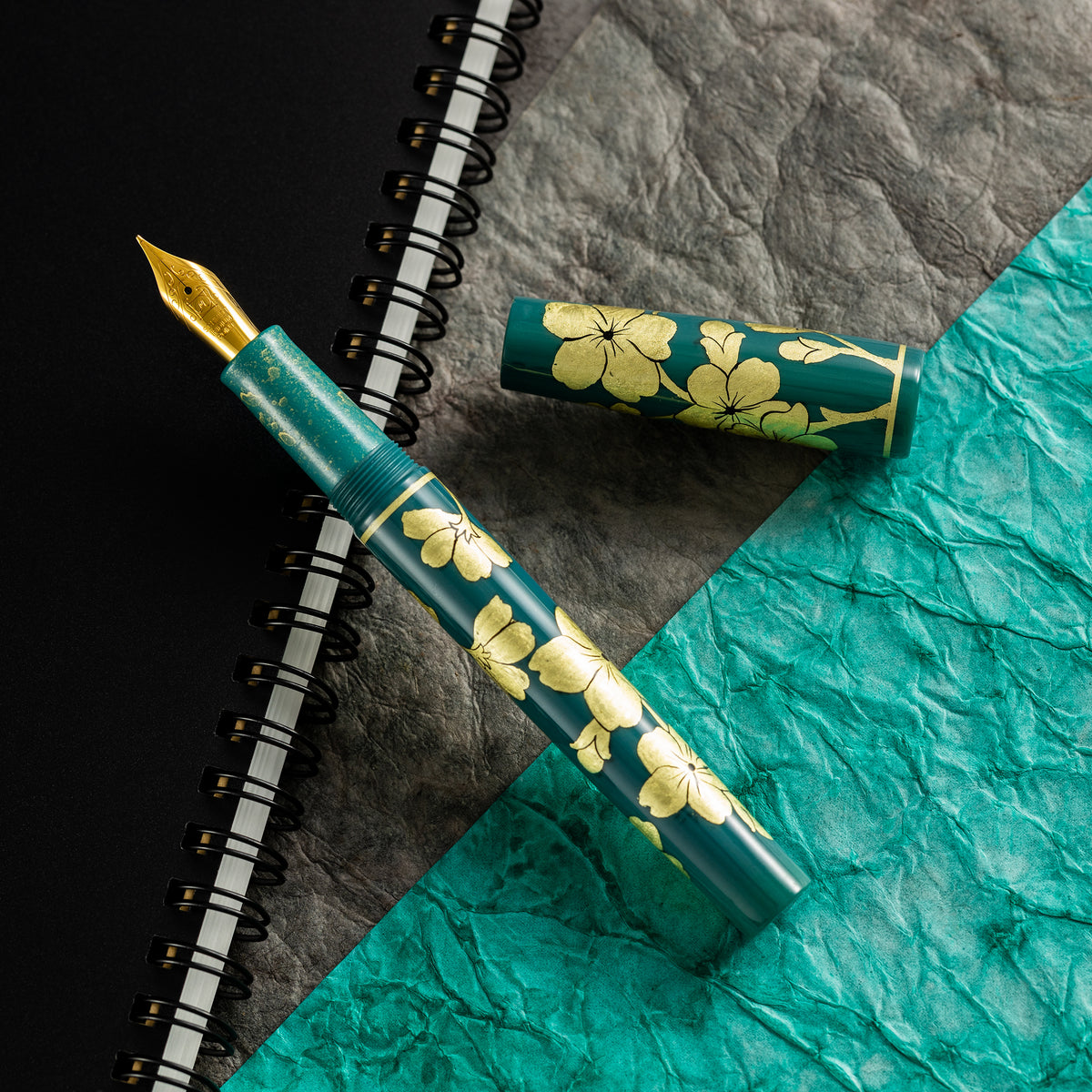 Zek Handpainted Tezhip Art Green with Gold Flower Fountain Pen - Pen Boutique Ltd
