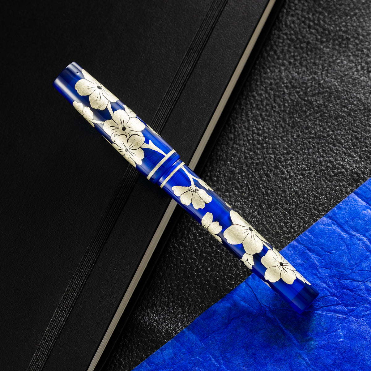 Zek Handpainted Tezhip Art Blue with Silver Flower Fountain Pen - Pen Boutique Ltd