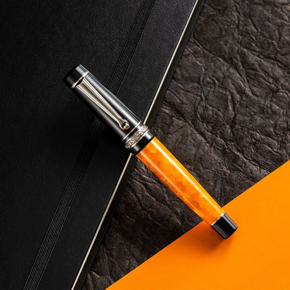Delta DV Original Mini Rollerball Pen – Black & Orange with Palladium Trim - Pen Boutique Ltd