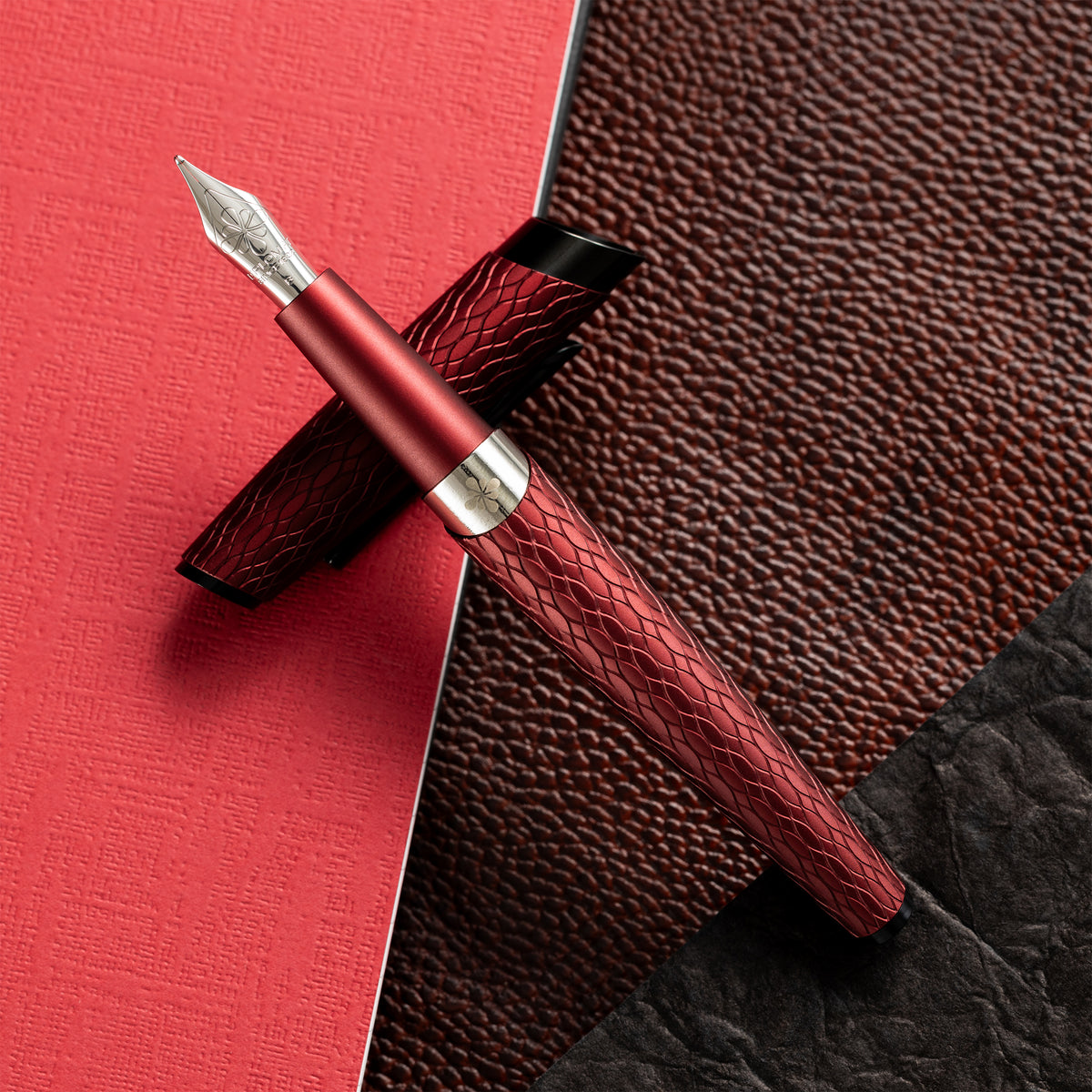 Diplomat Cobra Fountain Pen – Burgundy Red Guilloche - Pen Boutique Ltd