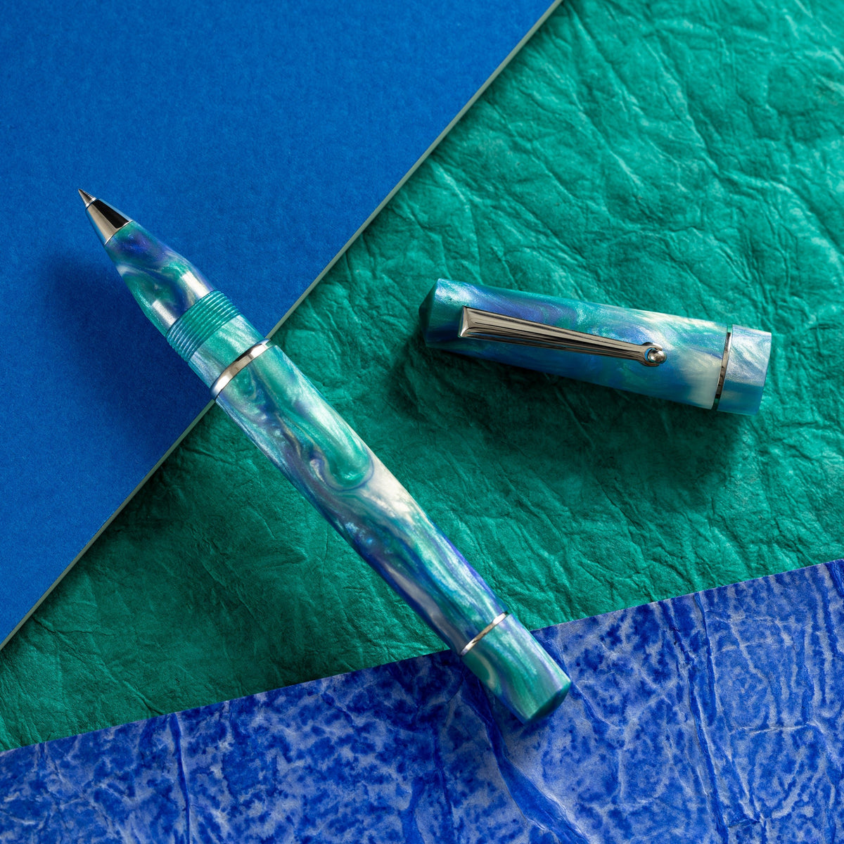 Delta Duna Rollerball Pen - Reflection Pool - Chrome Trim - Pen Boutique Ltd