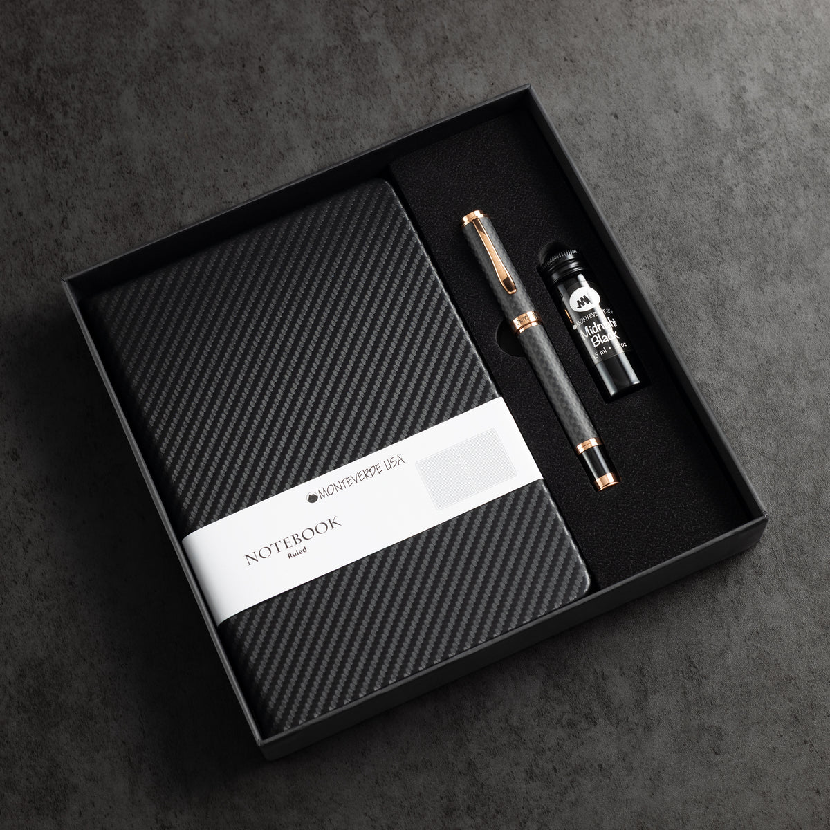 Monteverde Innova Fountain Pen Notebook Set - Carbon Fiber - Rosegold
