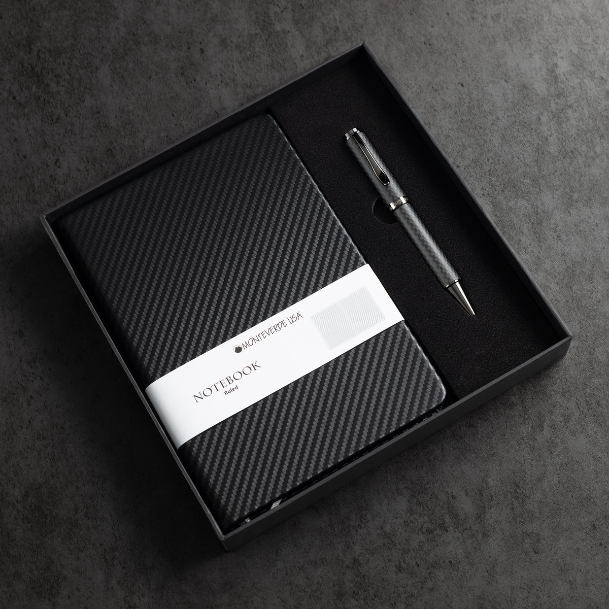 Monteverde Innova Ballpoint Pen Notebook Set - Carbon Fiber - Gunmetal-Pen Boutique Ltd