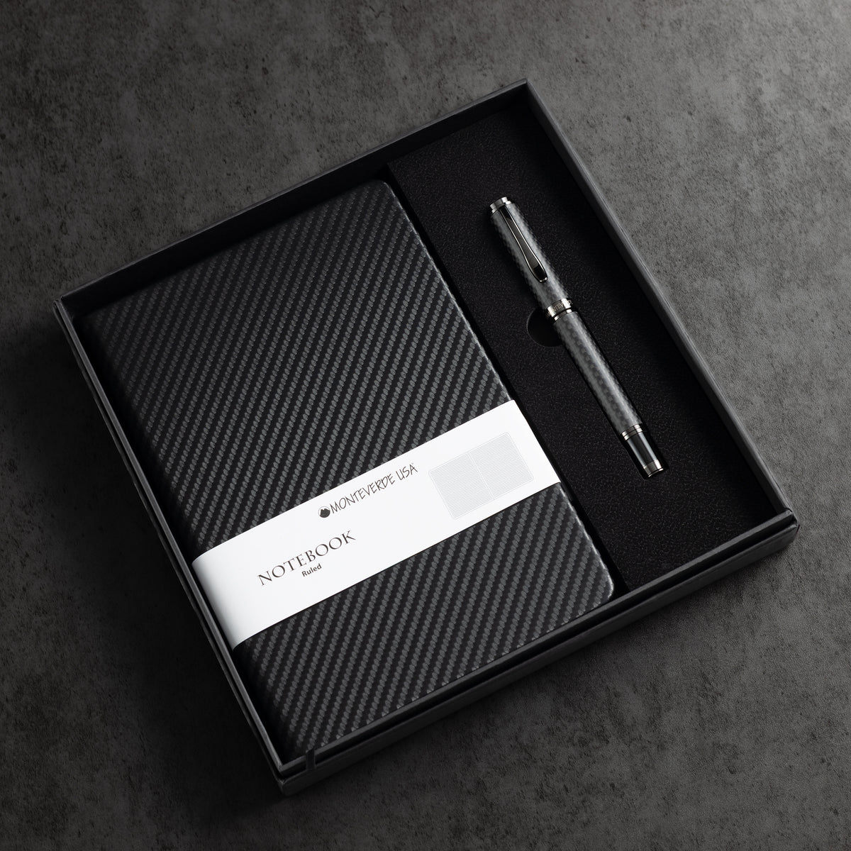 Monteverde Innova Rollerball Pen Notebook Set - Carbon Fiber - Gunmetal-Pen Boutique Ltd