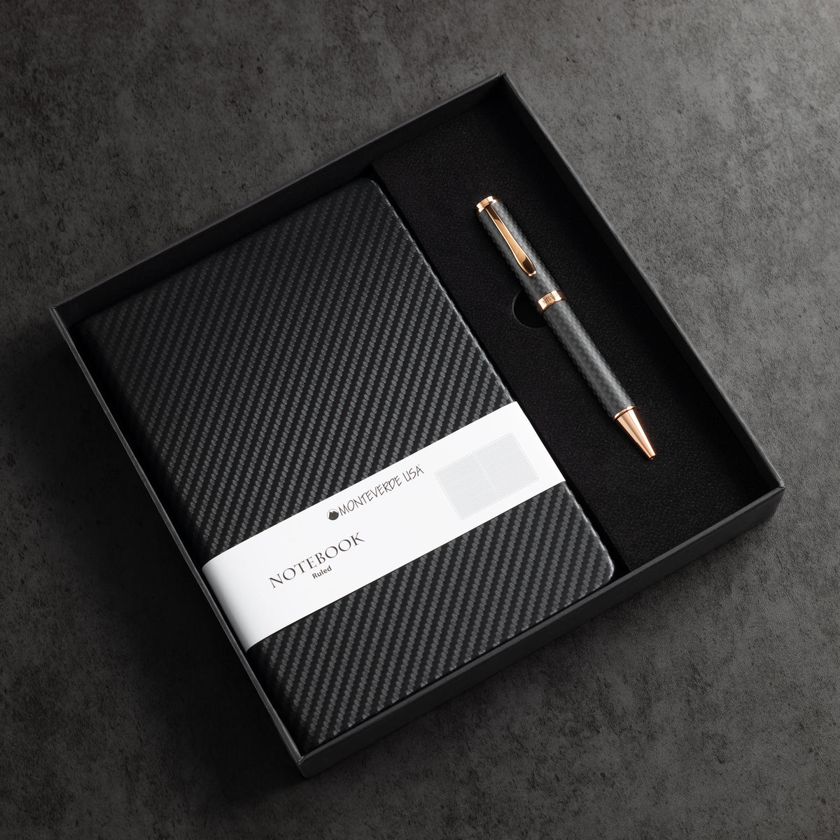 Monteverde Innova Ballpoint Pen Notebook Set - Carbon Fiber - Rosegold-Pen Boutique Ltd