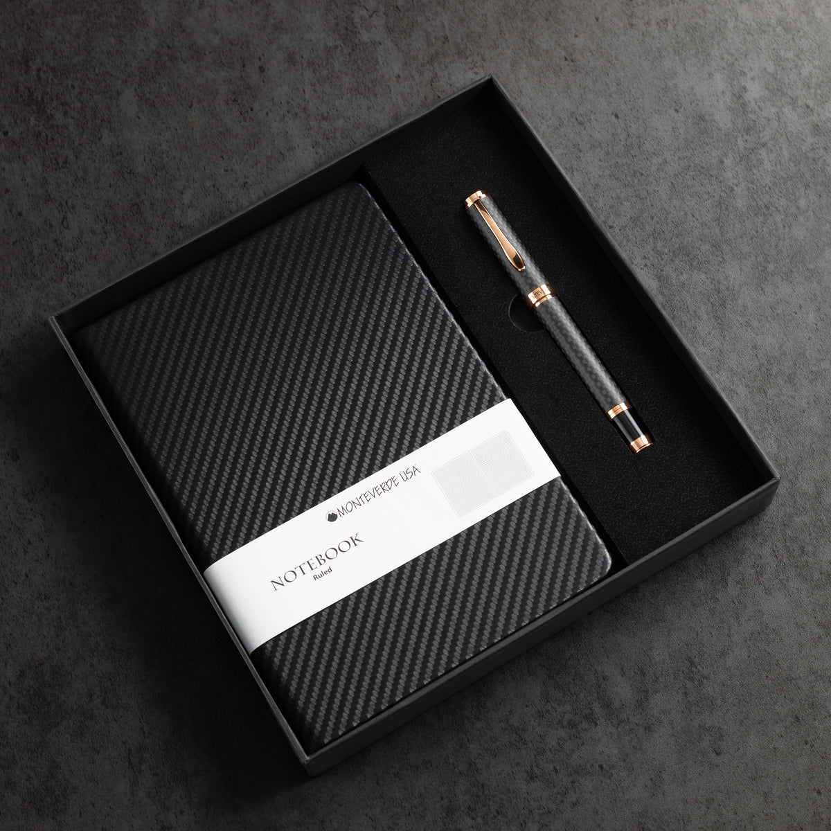 Monteverde Innova Rollerball Pen Notebook Set - Carbon Fiber - Rosegold-Pen Boutique Ltd