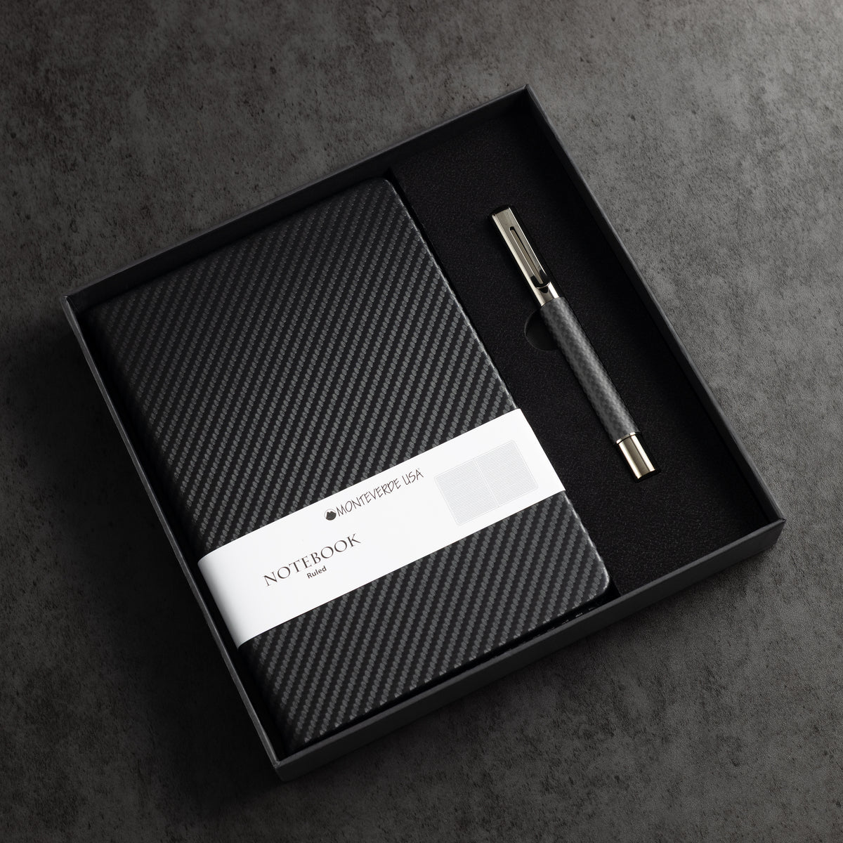 Monteverde Ritma Rollerball Pen - Matte Carbon Fiber Notebook Set