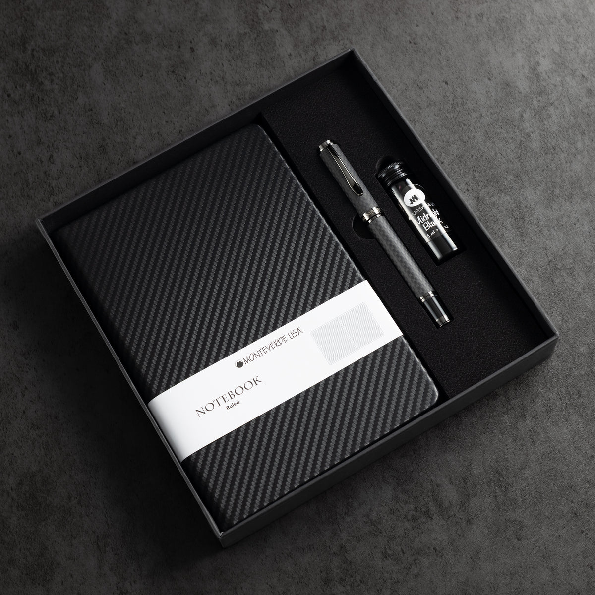 Monteverde Innova Fountain Pen Notebook Set - Carbon Fiber - Gunmetal-Pen Boutique Ltd