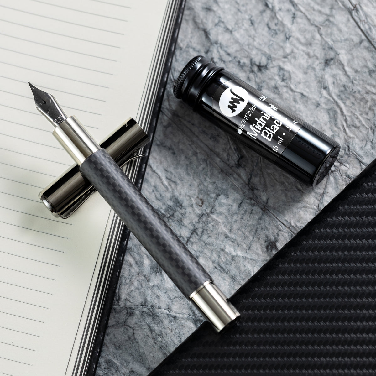 Monteverde Ritma Fountain Pen - Matte Carbon Fiber Notebook Set - Pen Boutique Ltd