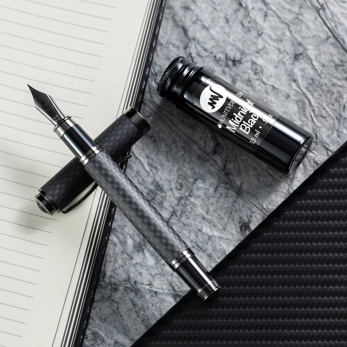 Monteverde Innova Fountain Pen Notebook Set - Carbon Fiber - Gunmetal-Pen Boutique Ltd