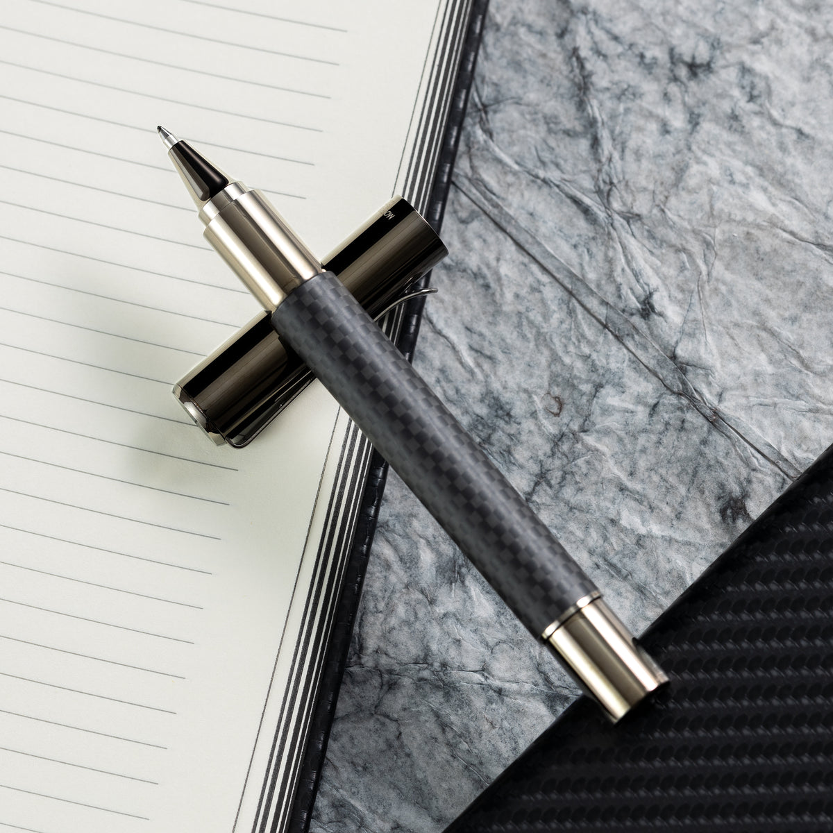 Monteverde Ritma Rollerball Pen - Matte Carbon Fiber Notebook Set