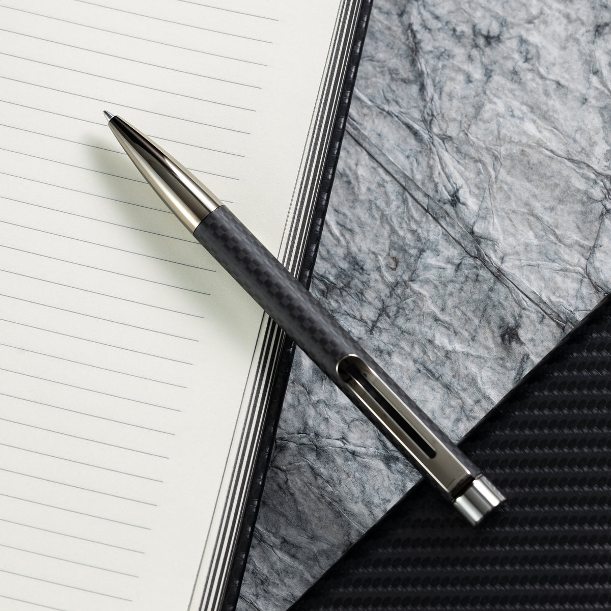 Monteverde Ritma Ballpoint Pen - Matte Carbon Fiber Notebook Set