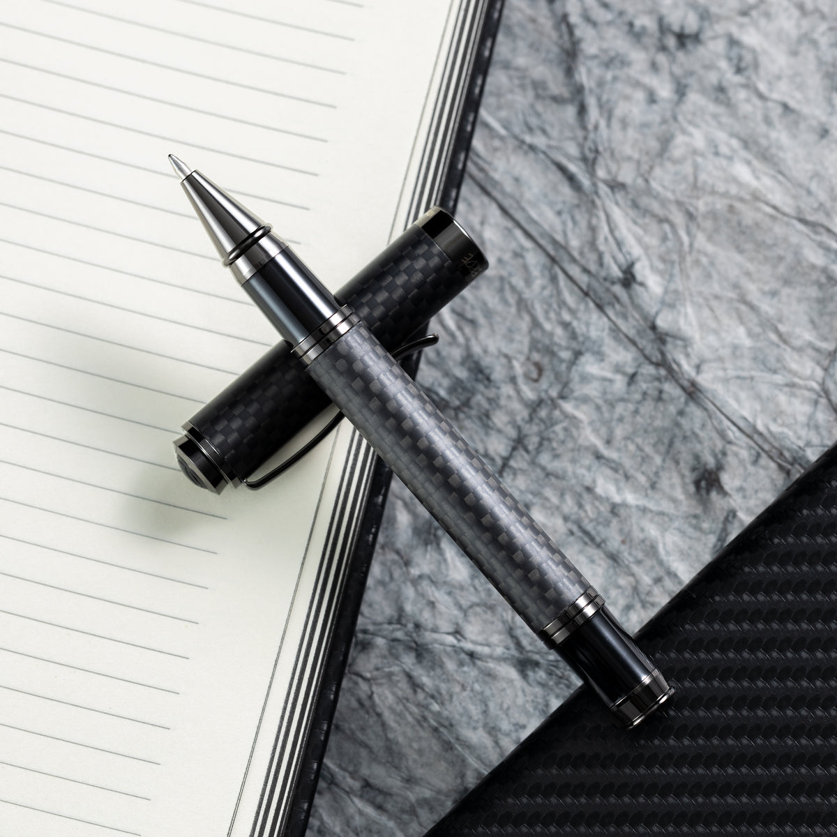 Monteverde Innova Rollerball Pen Notebook Set - Carbon Fiber - Gunmetal-Pen Boutique Ltd