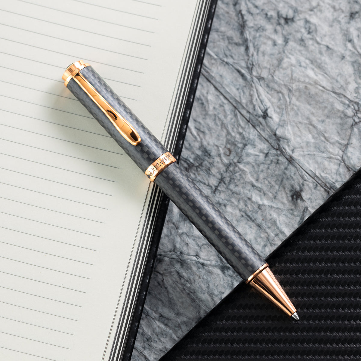 Monteverde Innova Ballpoint Pen Notebook Set - Carbon Fiber - Rosegold-Pen Boutique Ltd
