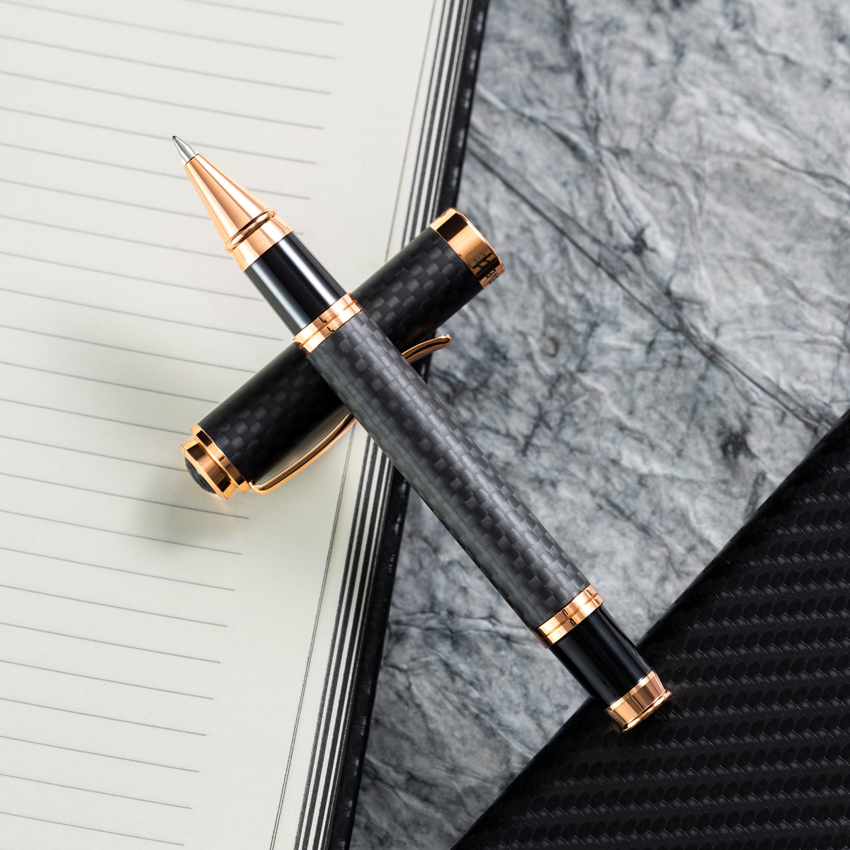 Monteverde Innova Rollerball Pen Notebook Set - Carbon Fiber - Rosegold-Pen Boutique Ltd