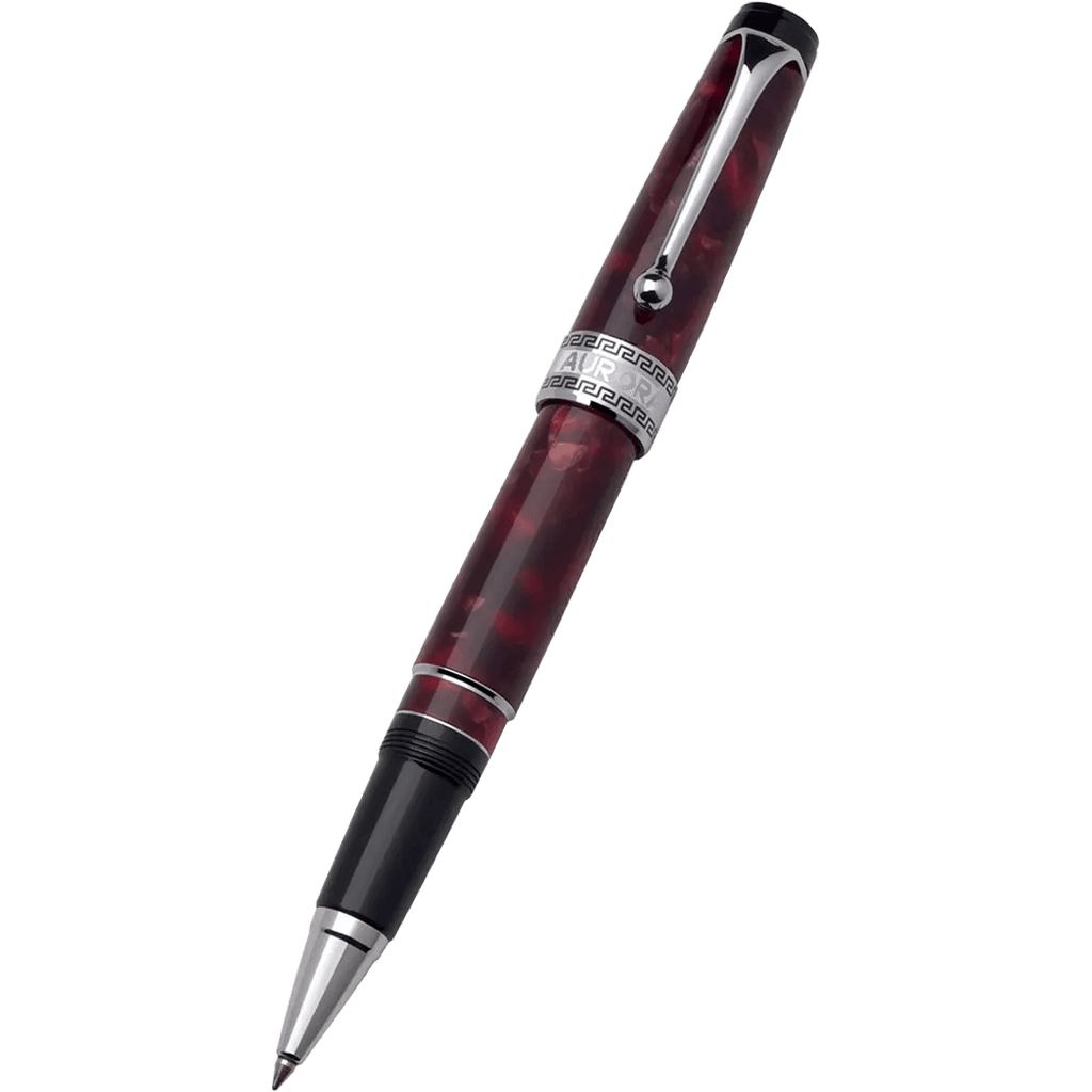 Aurora Optima Auroloide Rollerball Pen - Burgundy - Silver Trim - Pen Boutique Ltd