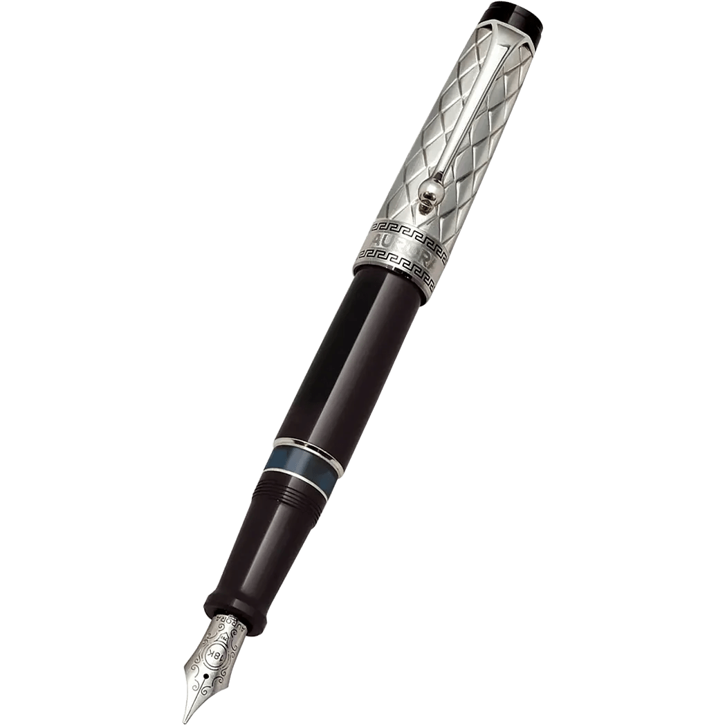 Aurora Optima Riflessi Fountain Pen - Black - Sterling Silver - Pen Boutique Ltd