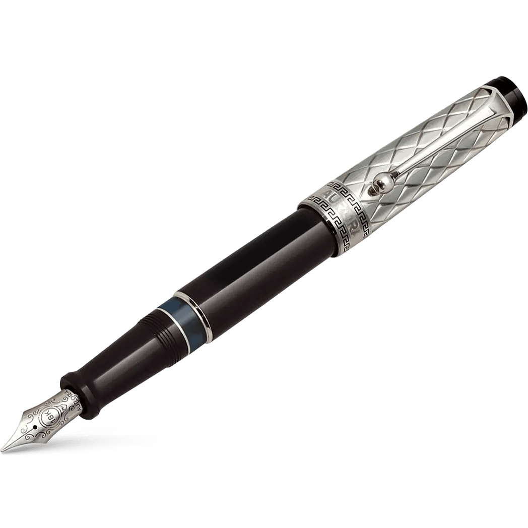 Aurora Optima Riflessi Fountain Pen - Black - Sterling Silver - Pen Boutique Ltd