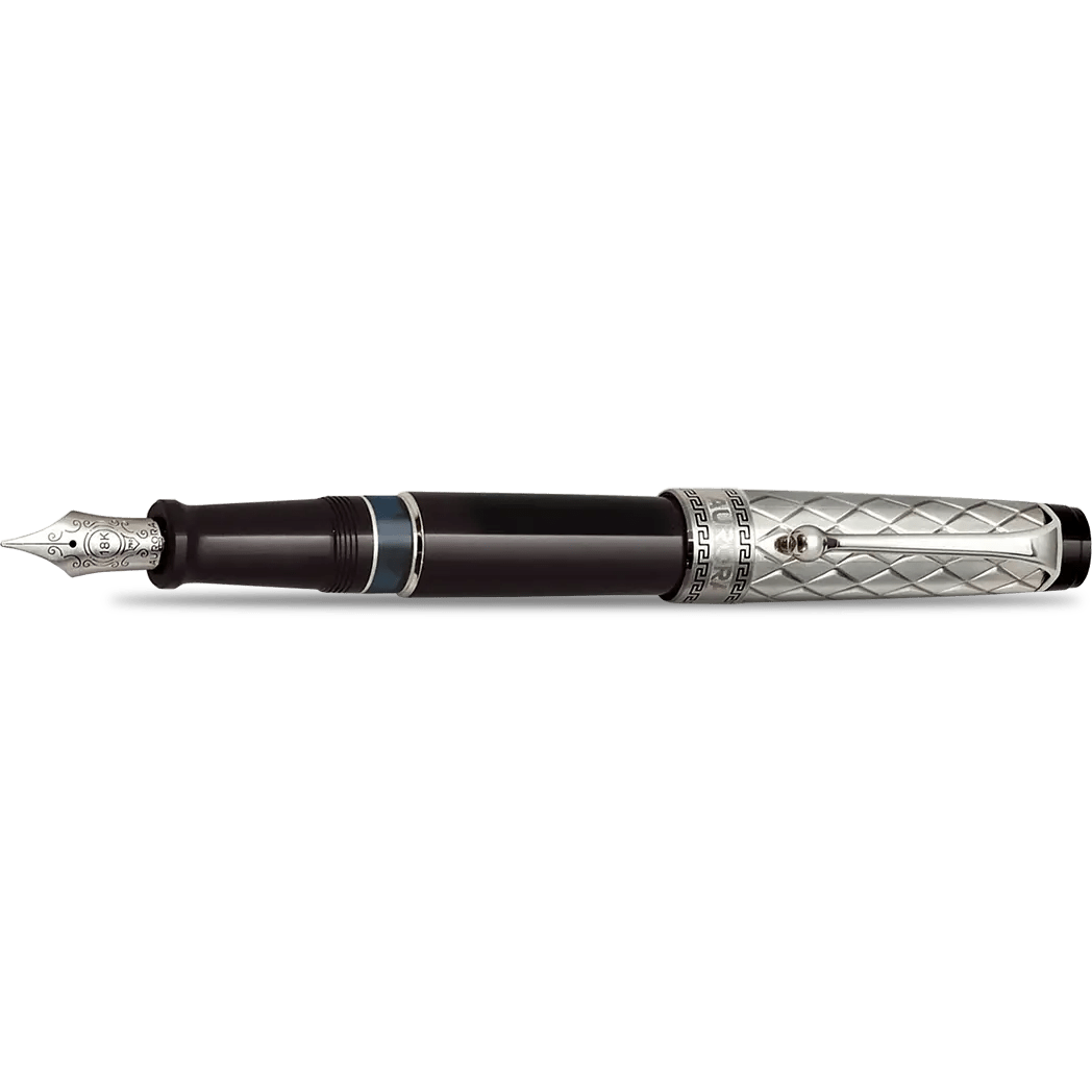 Aurora Optima Riflessi Fountain Pen - Black - Sterling Silver - Pen Boutique Ltd