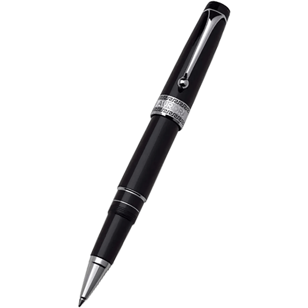 Aurora Optima Rollerball Pen - Black - Chrome Plated Trim - Pen Boutique Ltd