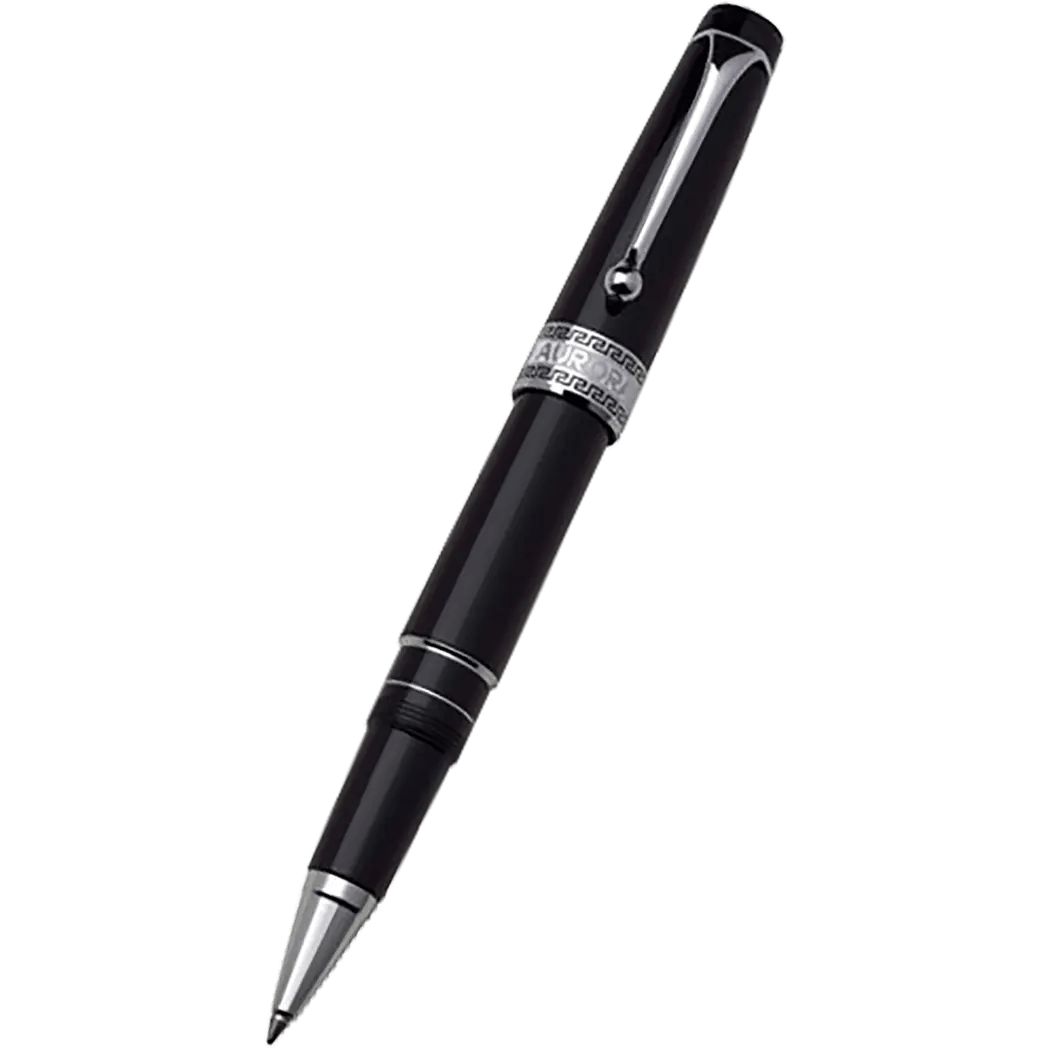 Aurora Optima Rollerball Pen - Black - Chrome Plated Trim - Pen Boutique Ltd
