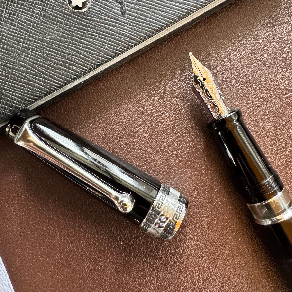 On Sale: Aurora Optima Fountain Pen - Black - Chrome Trim - Pen Boutique Ltd
