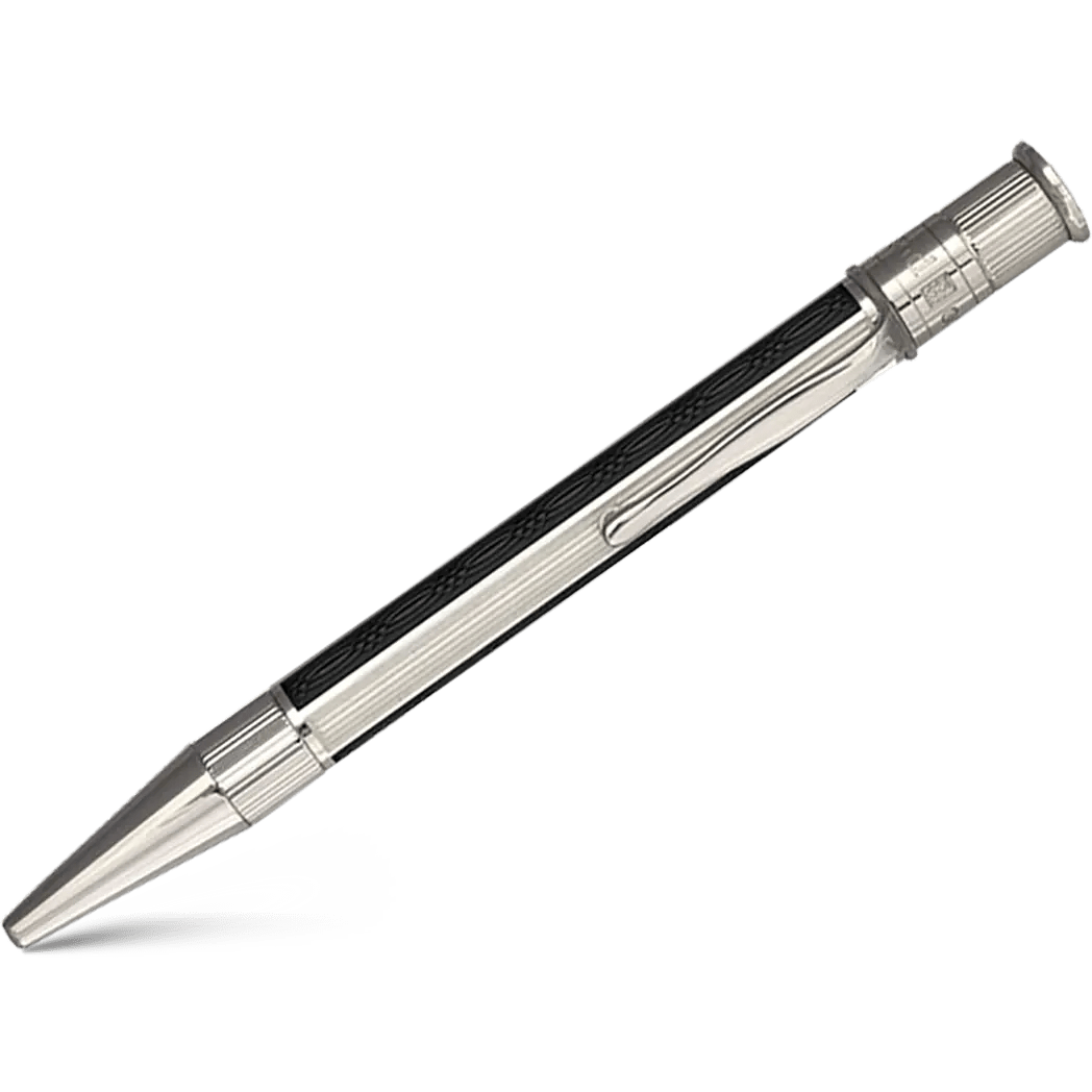 David Oscarson’s Sterling Silver Guilloche and Hard Enamel Ballpoint Pen Black-White - Pen Boutique Ltd
