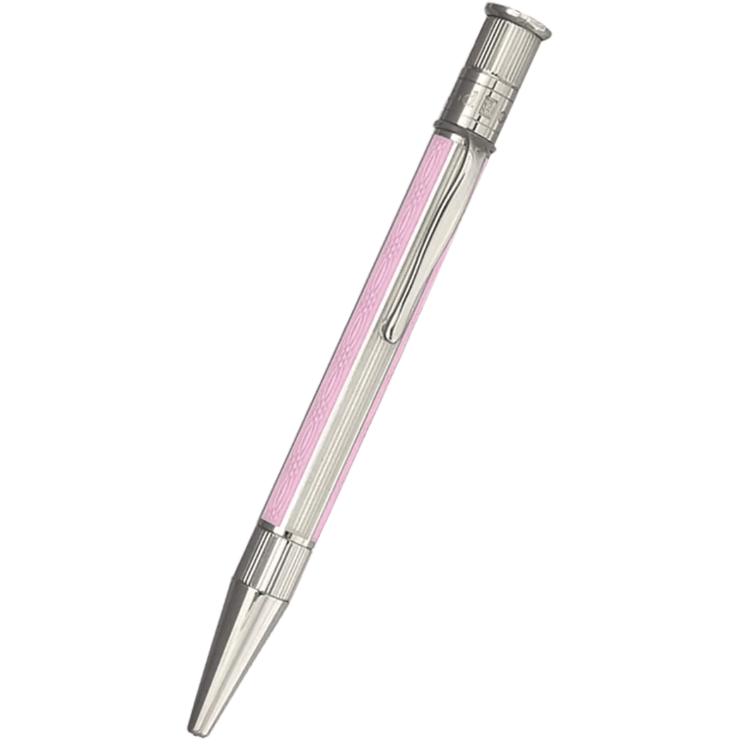 David Oscarson’s Sterling Silver Guilloche and Hard Enamel Ballpoint Pen Pink-White - Pen Boutique Ltd