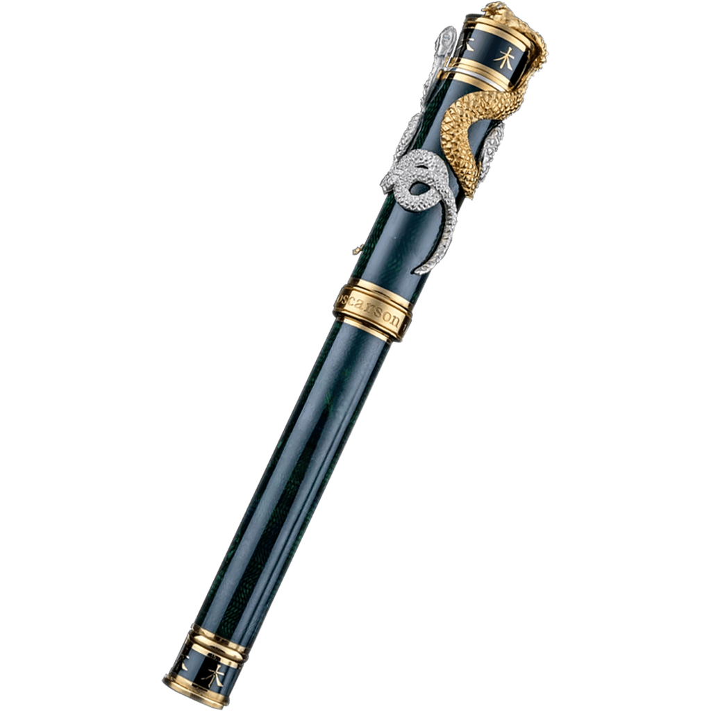 David Oscarson Green Wood Snake Fountain Pen - Black Emerald (Limited Edition) - Pen Boutique Ltd