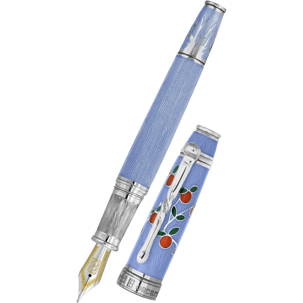 David Oscarson Tree of Life Fountain Pen - Azure Blue with Orange and Green - Pen Boutique Ltd