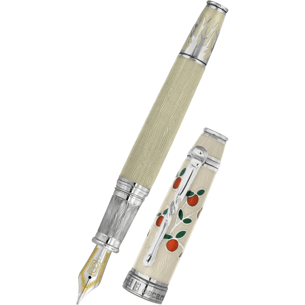 David Oscarson Tree of Life Fountain Pen - White with Orange and Green - Pen Boutique Ltd