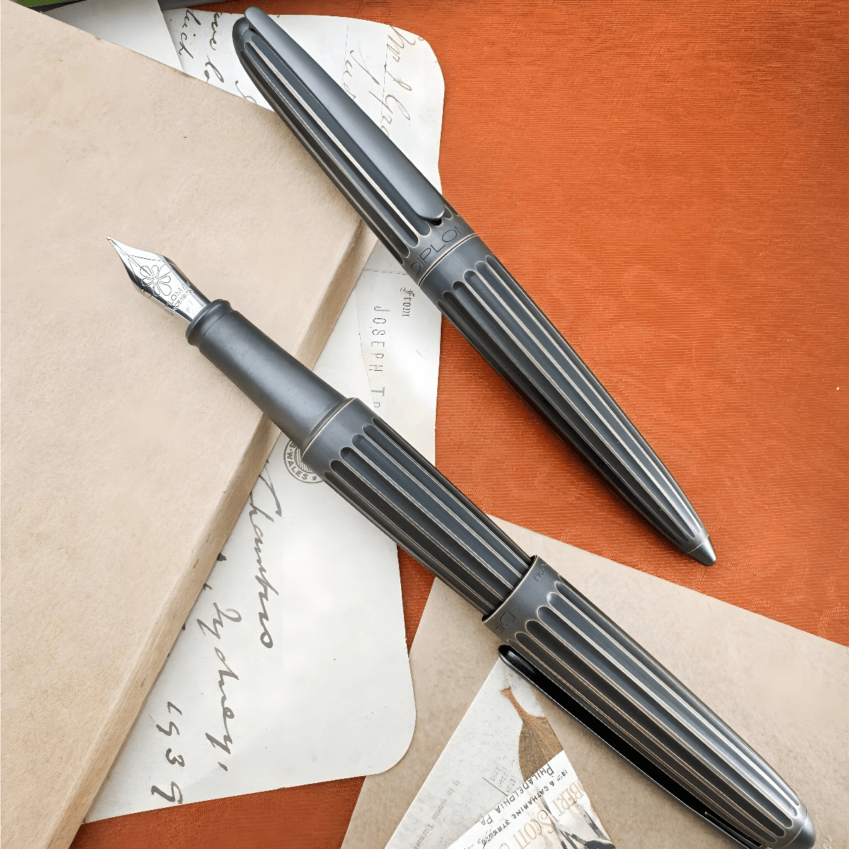 Diplomat Aero Stripes Fountain Pen - Oxyd Brass - Steel Nib - Pen Boutique Ltd