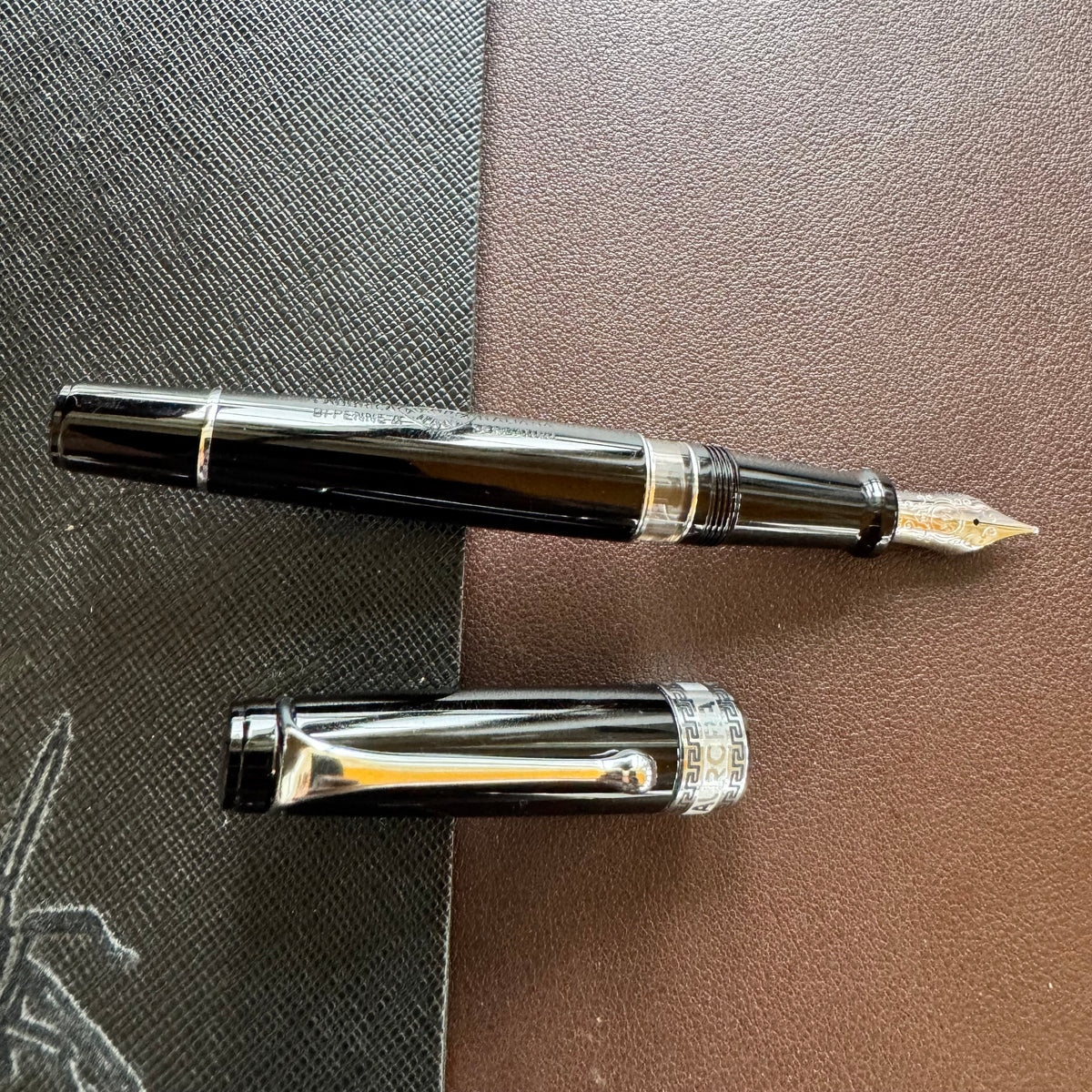 On Sale: Aurora Optima Fountain Pen - Black - Chrome Trim - Pen Boutique Ltd