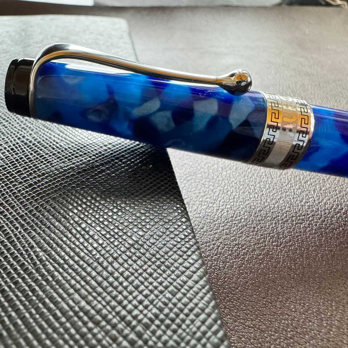 Aurora Optima Auroloide Fountain Pen - Blue - Silver Trim - Pen Boutique Ltd