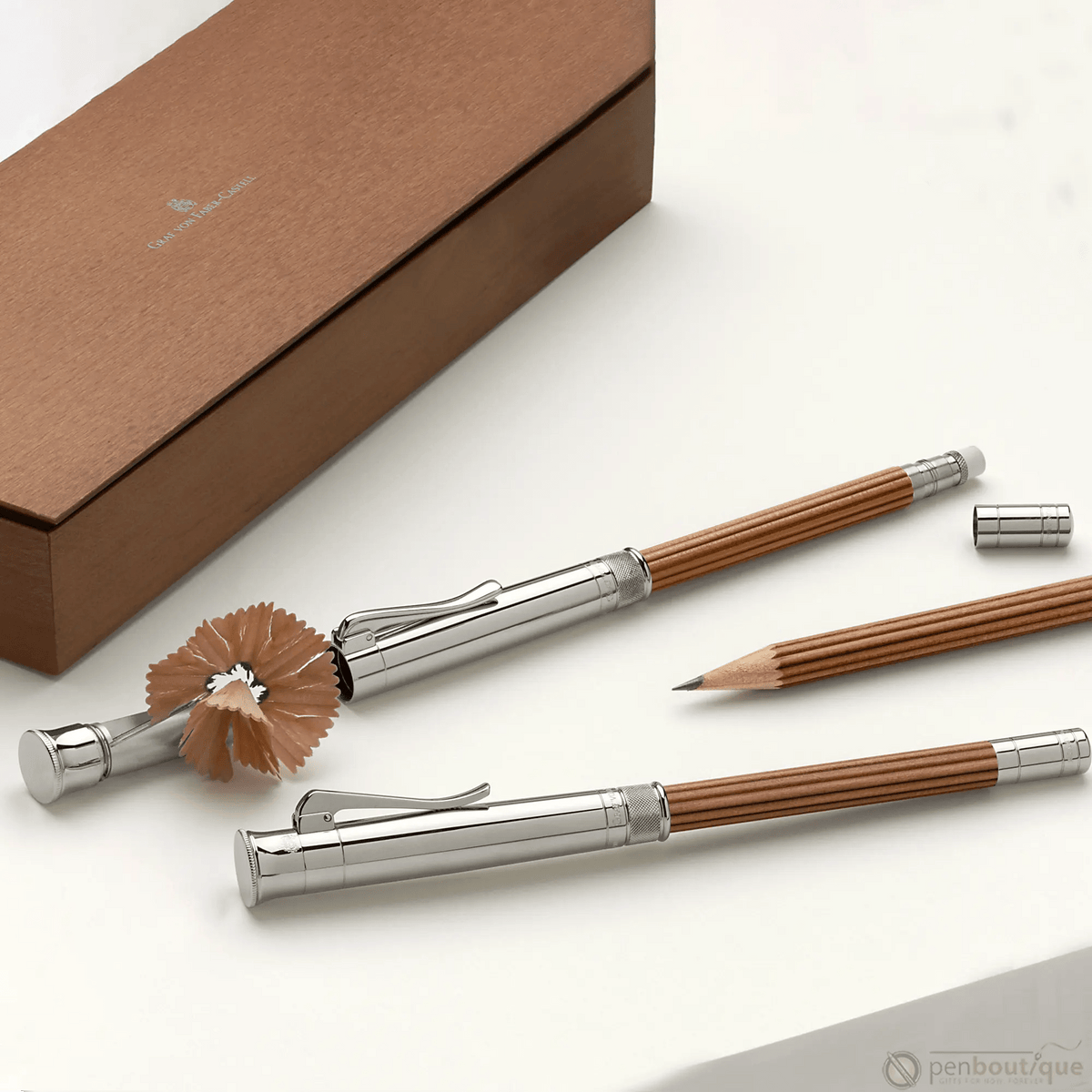 Graf Von Faber-Castell Perfect Pencil, Platinum Plated Cap, Brown - Pen Boutique Ltd