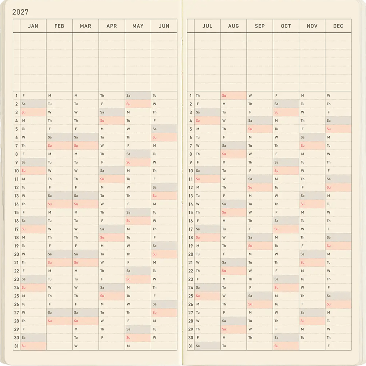 Hobonichi 2027 Light Hardcover English Book - Sneaker: Mandarin Orange - Tall & Slim (Weeks - January Start) - Pen Boutique Ltd