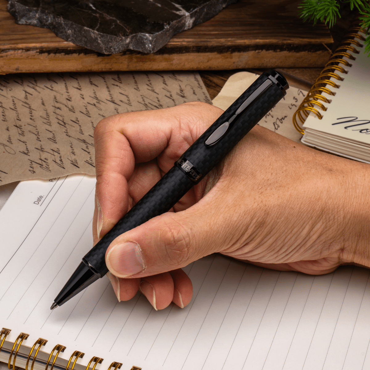Monteverde Innova Ballpoint Pen Notebook Set - Carbon Fiber - Gunmetal - Pen Boutique Ltd