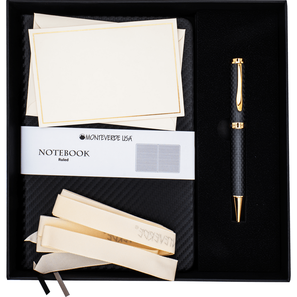 Monteverde Innova Ballpoint Pen Notebook Set - Carbon Fiber - Rosegold - Pen Boutique Ltd