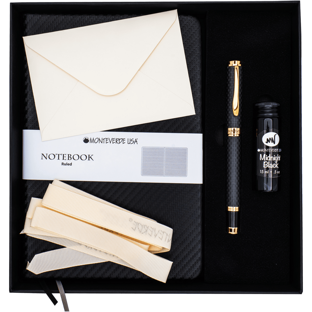 Monteverde Innova Fountain Pen Notebook Set - Carbon Fiber - Rosegold - Pen Boutique Ltd